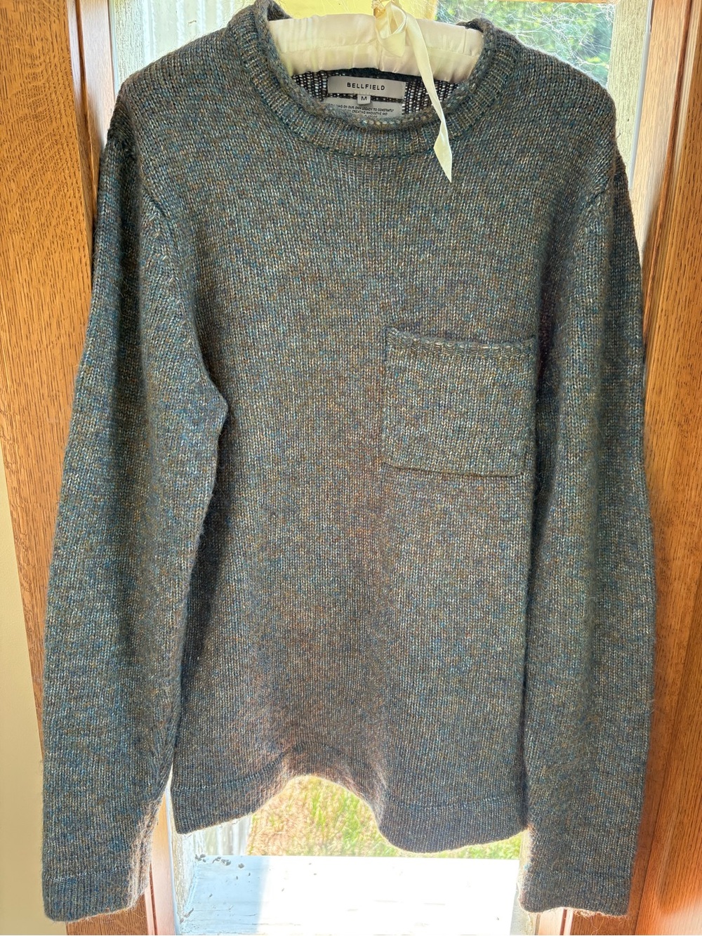 Bellfield Crewneck Sweater with Chest Pocket Blue Grey Heathered Tall M